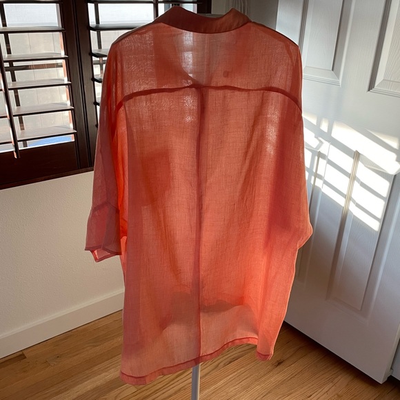 FAVLUX Short Sleeve Button Down High Low Blouse Large - Picture 2 of 5